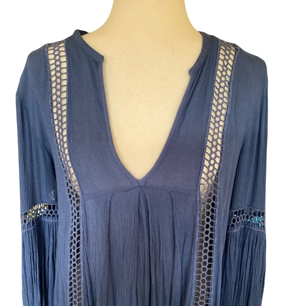Free People Just Two of Us Crinkle Tunic in Washed Indigo - XS